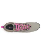 Bota de senderismo Columbia modelo Transverse Hike, color gris con detalles en fucsia. Confeccionada en cuero y malla, cuenta con tecnología impermeable Omni-Tech, entresuela TechLite para amortiguación y suela Omni-Grip para mayor tracción.
