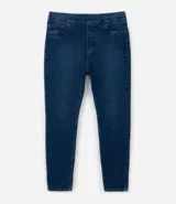 Pantalón jegging de jeans azul oscuro, con cintura elástica, trabillas, bolsillos y sin estampa.