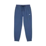 Pantalón de jogging New Balance, color azul marino, con cintura elástica ajustable mediante cordón, puños elásticos en los tobillos y logo de la marca bordado en la pierna izquierda.