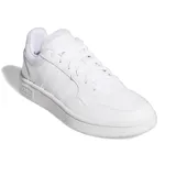 Zapatillas Adidas Hoops 3.0 de estilo urbano, color blanco, con exterior de cuero sintético, forro textil, plantilla de EVA y suela de goma.