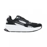 Championes deportivos EA7 Emporio Armani modelo Crusher Sonic Mix, color negro con detalles en blanco. Presentan una estructura combinada de malla y material sintético, con entresuela blanca gruesa y logo de la marca en el lateral y el talón.