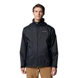 Campera impermeable Columbia modelo Glennaker Lake Jkt Omni-Shield, color negro, con capucha guardable en el cuello, cierre frontal y bolsillos laterales con cierre.