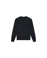 Buzo negro de corte clásico con cuello redondo y logo bordado en el pecho.