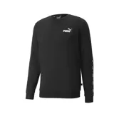 Buzo Puma de hombre color negro, de corte clásico, con cuello redondo y logo estampado en el pecho. Presenta una banda con el logo repetido a lo largo de las mangas.