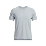 Remera deportiva Under Armour modelo Velocity Pro, de color gris claro, manga corta y cuello redondo. Cuenta con perforaciones sutiles en los laterales para mayor ventilación y el logo de la marca estampado en el pecho.