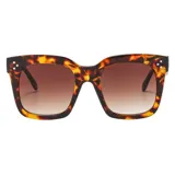 Gafas de sol unisex con montura cuadrada de carey y lentes marrones degradadas.