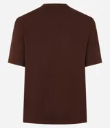 Blusa de manga corta color marrón oscuro, con cuello redondo y diseño de corte regular, confeccionada en tejido texturizado.