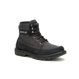 Bota de caña media Caterpillar, confeccionada en una combinación de canvas y gamuza en color negro. Presenta cierre con cordones, suela de goma dentada para mayor tracción y logo de la marca en el lateral y la lengüeta.