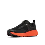 Championes de senderismo Columbia modelo Konos TRS, color negro con mediasuela naranja vibrante. Presentan empeine de malla técnica con sobrecapas sin costuras, sistema Navic Fit para ajuste en el mediopié, tecnología Omni-Max Plus con mediasuela Techlite+ para amortiguación y suela Adapt Trax para tracción en diversas superficies.