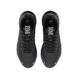 Championes urbanos EA7 Emporio Armani modelo Infinity Neo, color negro con diseño de líneas curvas y logo estampado en el tejido. Presentan una suela técnica con aberturas laterales que proporcionan amortiguación y un estilo moderno.
