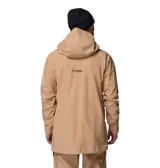 Campera técnica de esquí y snowboard color beige, con tecnología Omni-Tech impermeable y transpirable. Presenta capucha integrada compatible con casco, cierre frontal con revestimiento de PU, ventilación en axilas, bolsillos con cremallera en pecho y manos, y faldón antinieve.