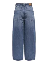 Jean de corte barrel fit con tiro alto y pierna holgada, confeccionado en denim de algodón con lavado azul medio.
