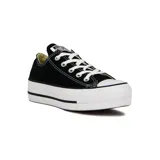 Championes Converse Chuck Taylor All Star Lift Platform de lona negra, con suela de plataforma blanca, puntera de goma y cordones blancos.