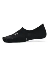 Pack de tres pares de medias invisibles Under Armour, color negro con logo gris. Confeccionadas en tejido ligero y transpirable con malla superior, talón ajustado con agarre de silicona antideslizante y puntera sin costuras.