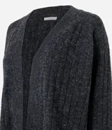 Cardigan largo de punto canelado negro Marfinno, con frente abierto, mangas largas y corte regular sin bolsillos.