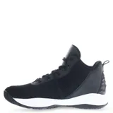 Championes de básquet Topper modelo Candun, de caña media, color negro con suela blanca. Presenta diseño con paneles de malla transpirable y refuerzos sintéticos, con el logo de la marca en la lengüeta y el lateral.