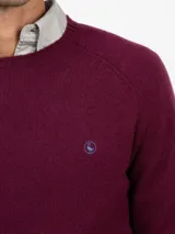 Jersey de hombre cuello redondo, confeccionado en tejido de lana merino, con diseño liso, manga larga y puños acanalados. Presenta logo bordado en el pecho.