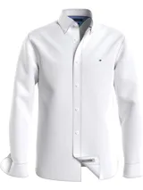 Camisa blanca de lino Tommy Hilfiger, de corte regular, manga larga y cuello abotonado.