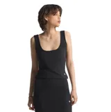 Musculosa Adidas modelo Ess Tank Top de color negro, con escote redondo pronunciado y tiranchos anchos. Presenta un pequeño logo bordado del Trifolio de Adidas en el lateral inferior.