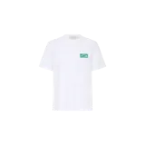 Remera blanca Calvin Klein Jeans de manga corta, con cuello redondo y parche estampado verde con logo en el pecho.