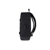 Mochila Hurley gris con base negra, logo estampado en el frente y tiras horizontales negras.