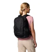 Mochila negra de 30 litros con compartimento principal y funda interior acolchada para portátil, bolsillos laterales de malla para botellas y panel trasero transpirable.