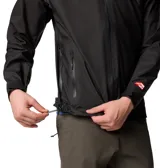 Campera impermeable Columbia con tecnología OutDry Extreme, de color negro con detalles en gris. Presenta capucha ajustable, cierre frontal con cremallera revestida, ventilación en las axilas y puños ajustables.