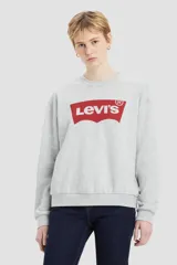 Buzo gris de algodón y poliéster con logo Levi's Batwing estampado en rojo en el pecho.