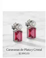 Caravanas de plata 925 con diseño de doble pieza: una circonia circular superior y un cristal rectangular inferior de color fucsia. Cierre de tornillo a presión.