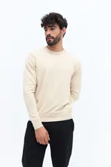 Sweater de hombre con escote redondo, manga larga y calce regular. Presenta un pequeño logo bordado en el pecho y puños acanalados.