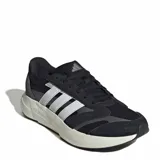 Championes deportivos Adidas modelo Lightshift 2.0, color negro con detalles en blanco. Presentan una combinación de malla y materiales sintéticos en el exterior, con las icónicas tres tiras laterales en blanco y mediasuela con tecnología Lightmotion para mayor amortiguación.