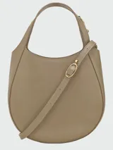 Cartera de mano Longchamp modelo Le Foulonné S, de diseño estructurado en tono beige claro con asas cortas.