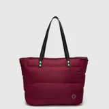 Bolso tipo tote Bubba acolchado color bordó, con doble asa de hombro en cuero sintético negro y detalles de tachas metálicas.