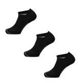 Pack de tres pares de medias invisibles deportivas New Balance, color negro con detalles en blanco. Presentan tejido transpirable y logo de la marca en la zona del empeine y la puntera.