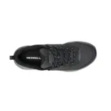 Championes Merrell Speed Strike 2 para hombre, color negro con detalles en gris. Diseñados para senderismo, con parte superior sintética y de malla, cordones y correas 100% reciclados, cuello acolchado, talón y puntera protectores, y suela de goma adherente Merrell.