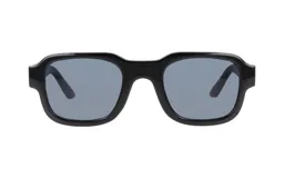 Lentes de sol con armazón de acetato negro de forma rectangular y cristales oscuros.