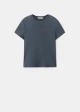 Camiseta de manga corta y cuello redondo, de corte recto y color gris azulado.