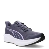 Championes de running Puma Dasher Lite Slip Tech, color gris con detalles en violeta lavanda y suela blanca.