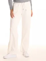Pantalón jogger de corte recto, color blanco, con cintura elástica, cordón de ajuste y bolsillos laterales.