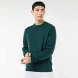Sweater de punto de cuello redondo, manga larga con puños acanalados y diseño liso en color verde.