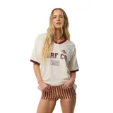 Bermuda corta de tejido de felpa con estampado de rayas multicolor, tiro medio y corte ajustado.