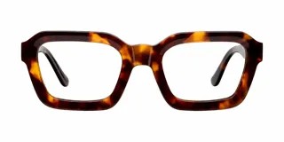 Armazón de receta con diseño cuadrado de estilo retro inspirado en los años 70, fabricado en bio acetato con estampado carey.
