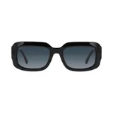 Lentes de sol rectangulares negros con lentes grises degradadas.