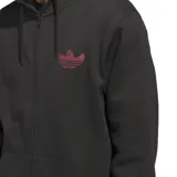 Canguro Adidas negro con cierre frontal, capucha con cordones ajustables, bolsillos tipo canguro y logo Adidas Shmoo bordado en el pecho.