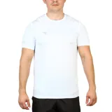 Remera deportiva de manga corta y cuello redondo, color blanco, con ajuste al cuerpo. Presenta el logo de Diadora en el pecho y un texto pequeño en la manga izquierda.