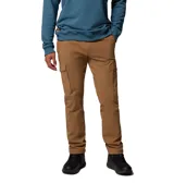 Pantalón cargo color marrón, confeccionado en tejido de algodón elástico. Presenta bolsillos laterales de carga con cierre a presión, bolsillos traseros, bolsillo de seguridad con cremallera y bolsillos para las manos reforzados. Incluye trabillas para cinturón, presilla utilitaria y detalle reflectante en los puños.