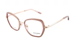 Armazón para lentes Azzaro modelo 30388 col 2, con forma geométrica, de metal dorado y acetato color rosa.