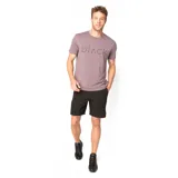 Short deportivo negro con cintura elástica, cordón ajustable y aberturas laterales. Presenta un pequeño logo circular en la parte inferior de la pierna.