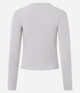 Blusa de pijama Lov de manga larga, confeccionada en tejido rib acanalado color gris claro. Presenta cuello redondo con tapeta de tres botones y un ajuste regular anatómico.