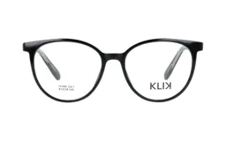 Lentes de receta marca Klik modelo 111AD, con armazón de acetato en color negro y diseño de marco redondeado.